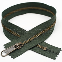 YKK Молния металлическая (тип 5) (антик), (40см), один бегунок, неразъемная, олива (190)