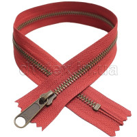 YKK Молния металлическая (тип 5) (антик), (40см), один бегунок, неразъемная, красный (140)