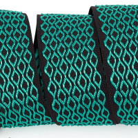 Стрічка жакардова ремінна 35 мм, одностороння, чорна з зеленим орнаментом, поліамід (25В4Г27)