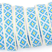 Жакардова стрічка 15 мм, одностороння, з українським орнаментом 13В19Г27 (Арт.3602)
