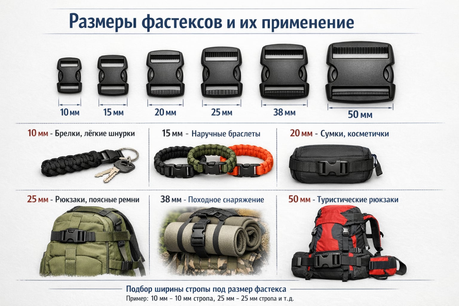 Основные размеры фастексов и их применение