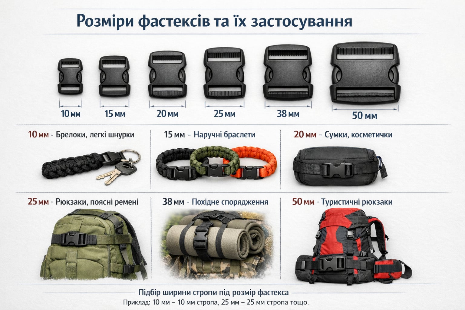 Основні розміри фастексів та їх застосування